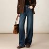 xinge fleece-lined dark blue long straight jeans for women 2025 winter new loose slimming narrow version wide-leg pants full figure