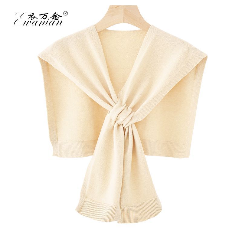 knitted shawl outer match cross knotted waistcoat office air-conditioned room cervical support shoulder scarf simple style details Picture