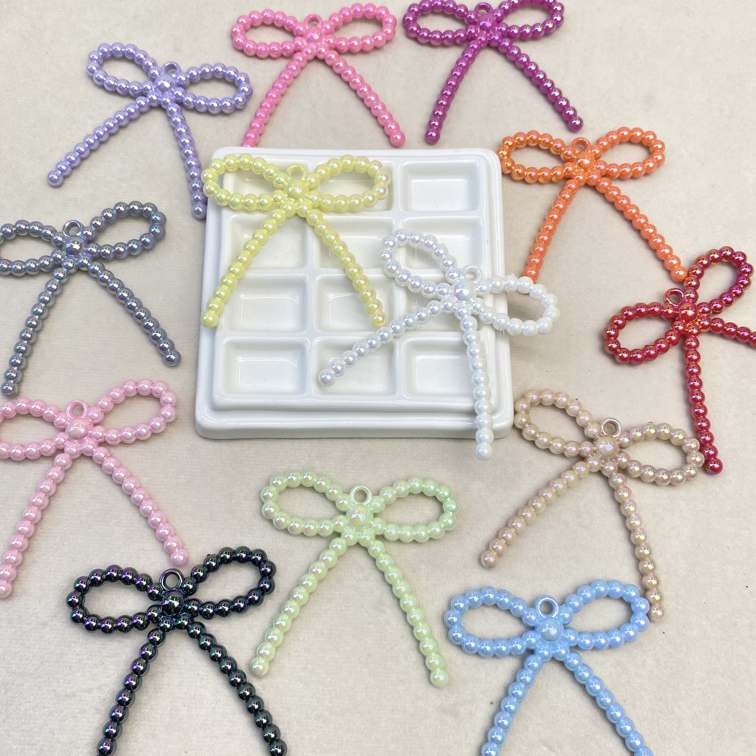 Acrylic solid color UV-coated large hanging hole bow /diy mobile phone chain keychain bag hanging decorative accessory material loose beads details Picture