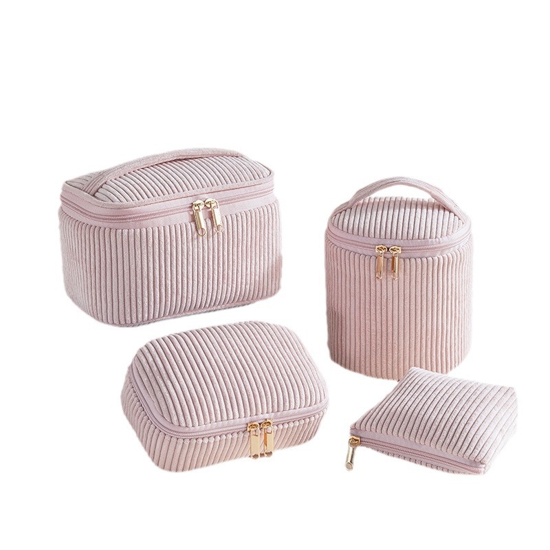 corduroy cosmetic bag out portable tote flannel large capacity buggy bag multi-functional lipstick pack four-piece set Item Picture