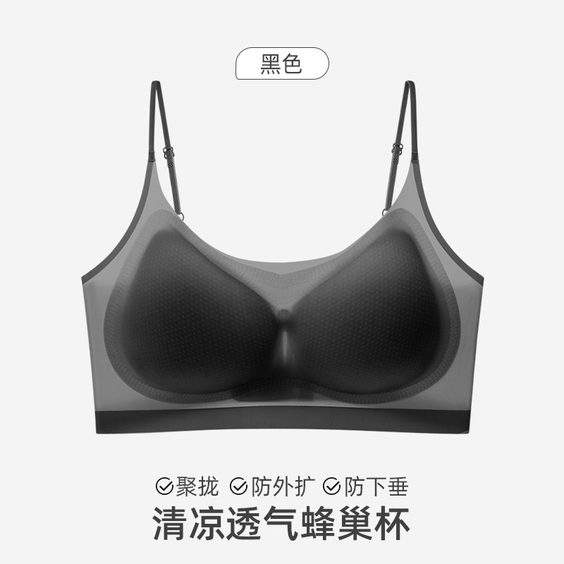 ice silk ultra-thin seamless underwear women's wireless small chest push up invisible summer sweat absorbing breathable comfortable back shaping bra details Picture