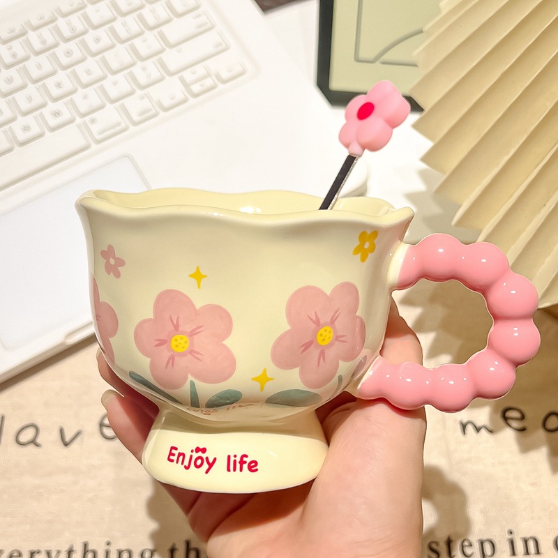 good-looking birthday gift for girls hand gift cup tulip ceramic cup gift box flower mark cup Item Picture