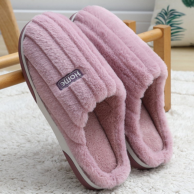 indoor cotton slippers women's winter home large size men's striped woolen slipper household plush warm cotton slippers men's wholesale details Picture