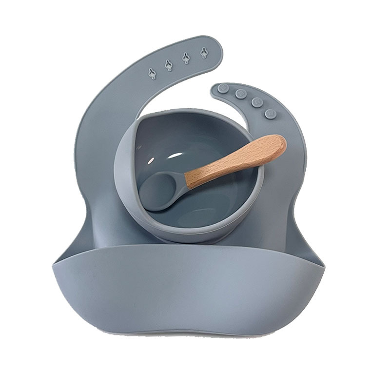 maternal and child supplies children's tableware set baby solid food bowl spoon silicone tableware baby food supplement tools bowl with suction cup Specification drawing