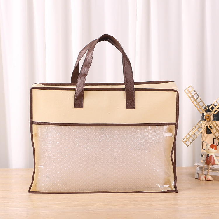 nonwoven fabric bag home textile zipper handbag transparent four-piece quilt quilt packaging storage dustproof bag spot details Picture