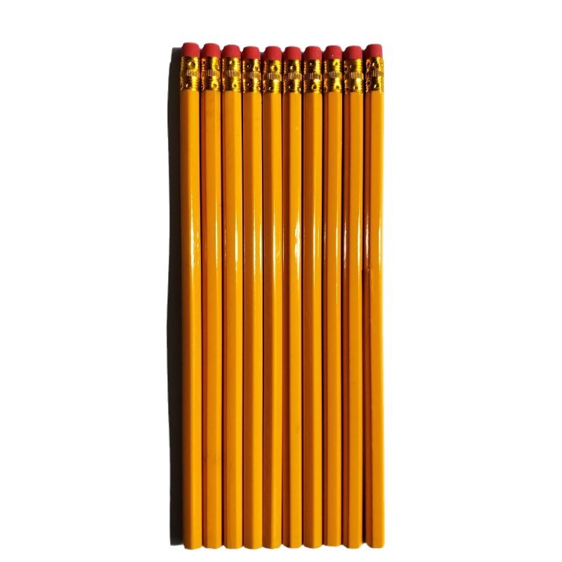 wooden hb pencil six angle rod student yellow hb pencil with eraser head wholesale cross-border direct supply examination exclusive full figure