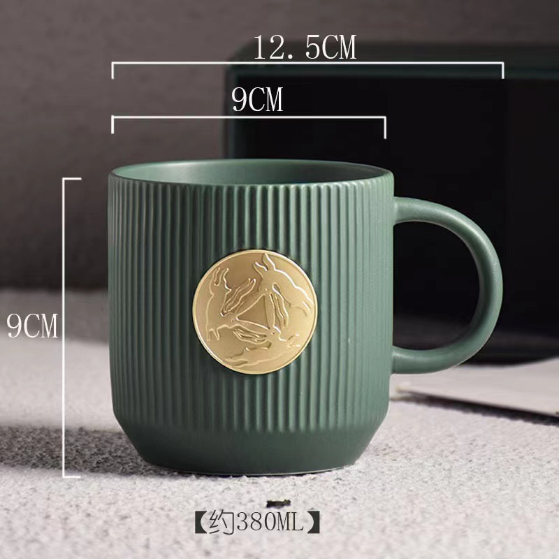 xingba style ceramic bronze mug office coffee cup desktop cup ceramic water cup advertising gift printed logo details Picture