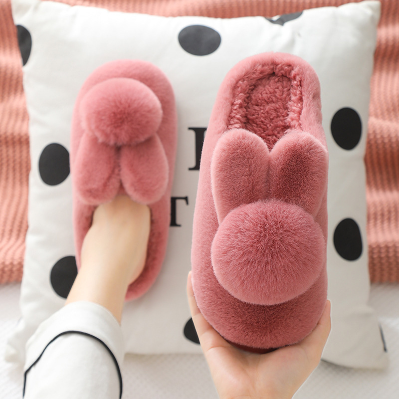 cotton slippers women's winter thick bottom non-slip three-dimensional plush warm home indoor couple cute outdoor bag heel confinement shoes full figure