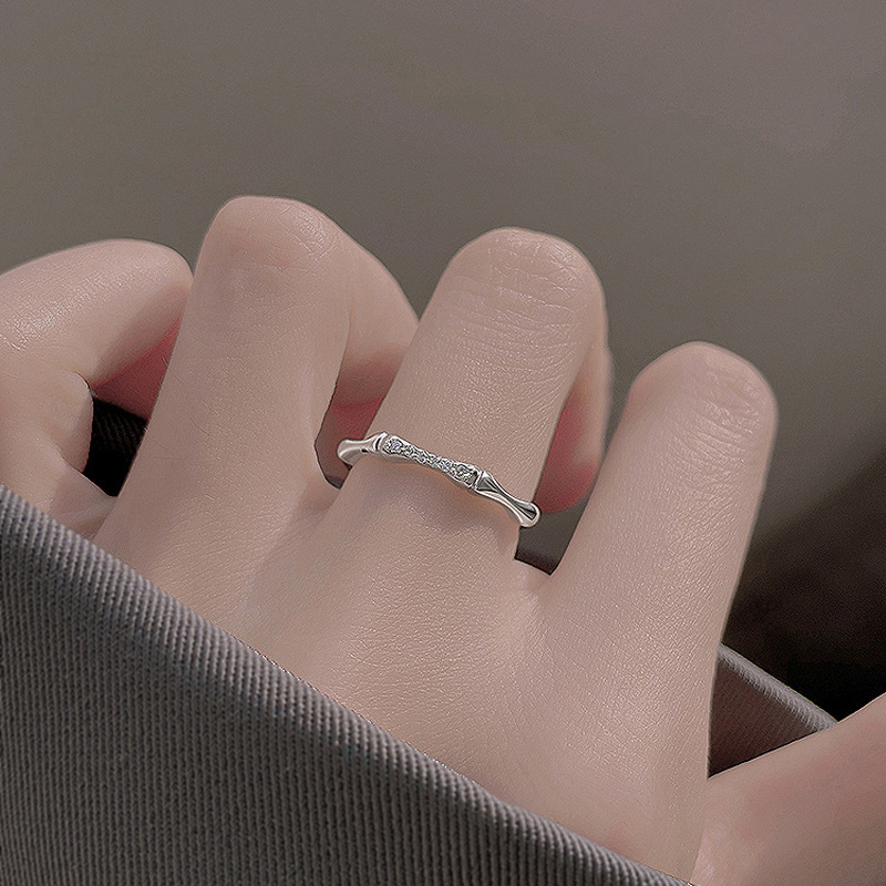 diamond-embedded thin ring women's japanese and korean style niche fine circle carbink ring opening exquisite stackable gold open ring full figure