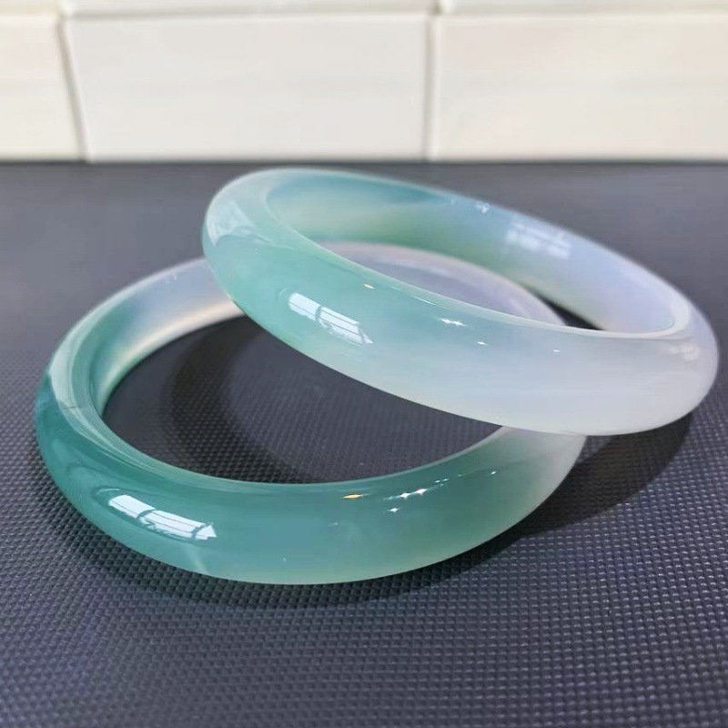 banshan half water qingshan dai ice-like agate chalcedony bracelet transparent oil cyan instead of jade jade bracelet girlfriend gift full figure