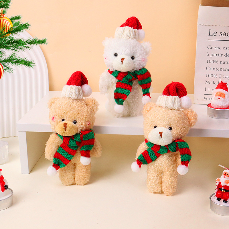 christmas cute blush scarf plush doll one-piece bear keychain pendant doll gift full figure