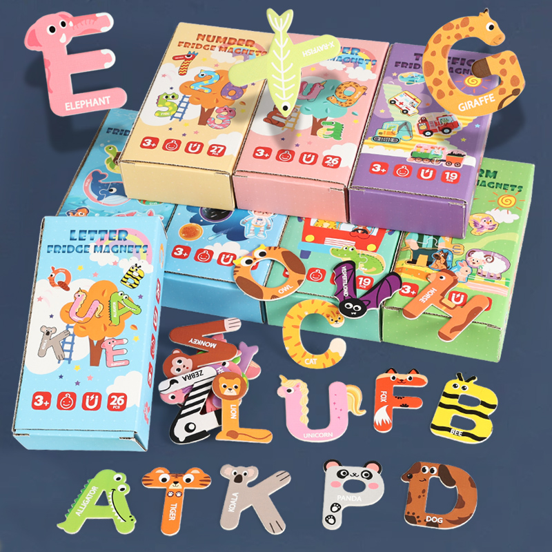 CPC CE EN71 Children's Early Education Magnetic Puzzle, 26-letter animal number stickers, 3-6 years old kindergarten cognitive and educational toys, fridge magnets, drawing boards, magnetic stickers full figure