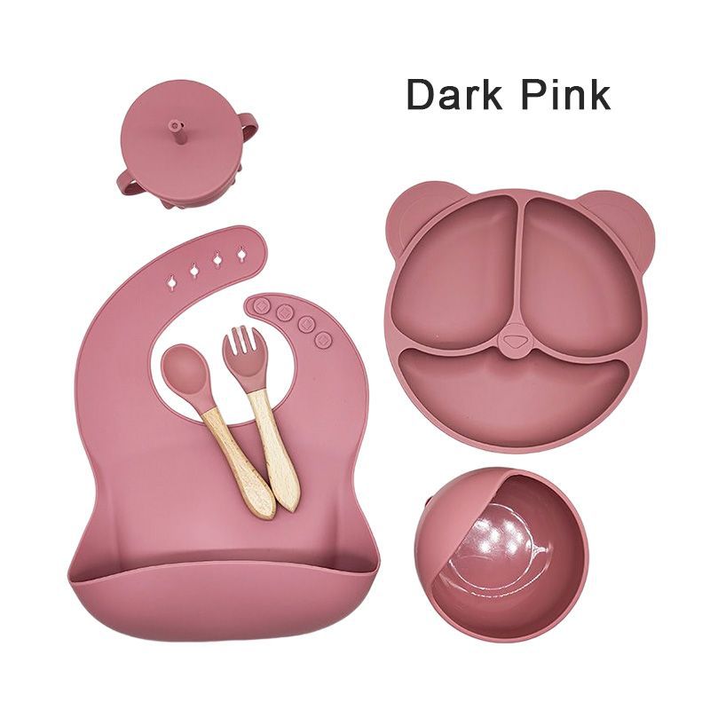 silicone baby tableware set 6-piece set silicone plate suction cup children's silicone service plate snack catcher baby products Specification drawing