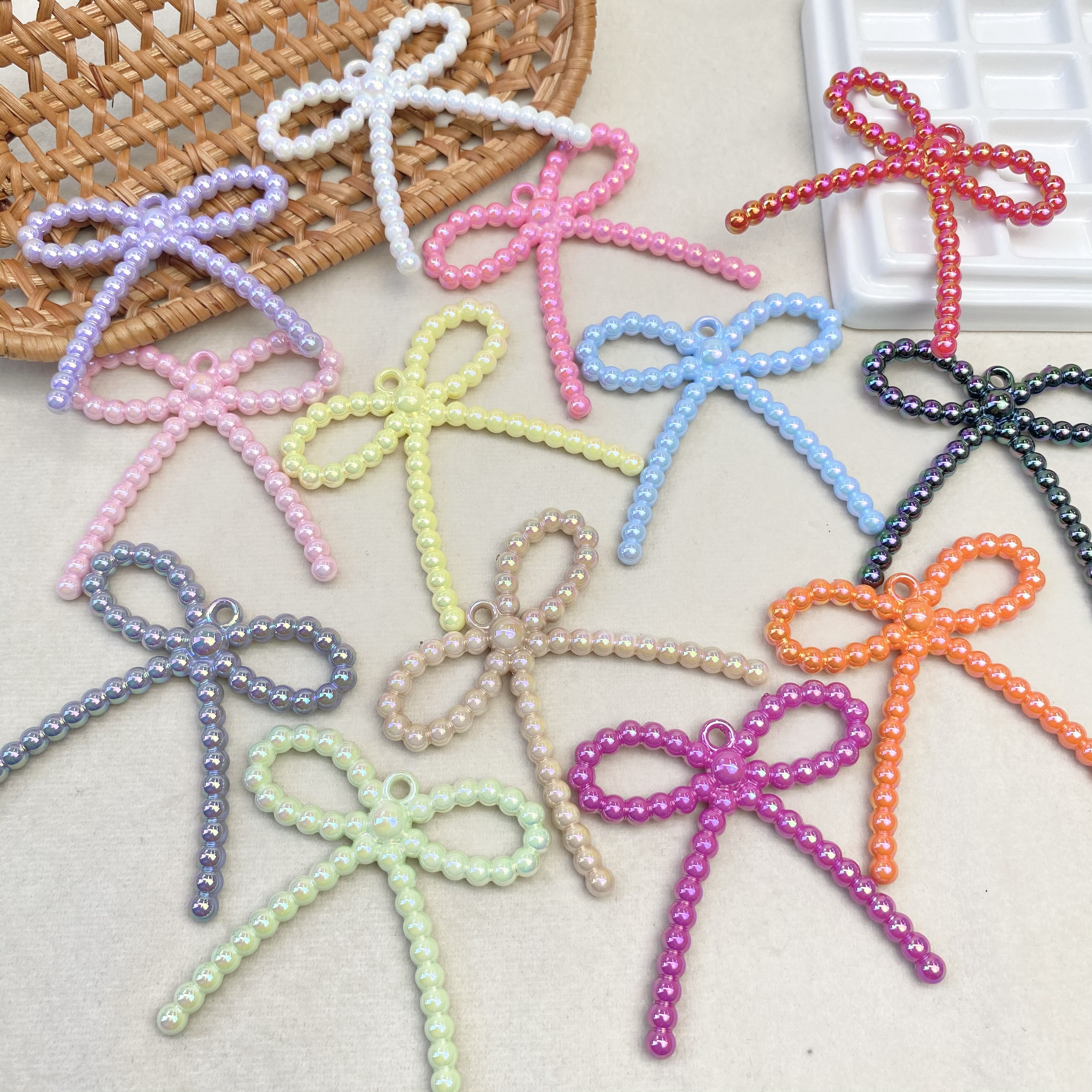 Acrylic solid color UV-coated large hanging hole bow /diy mobile phone chain keychain bag hanging decorative accessory material loose beads