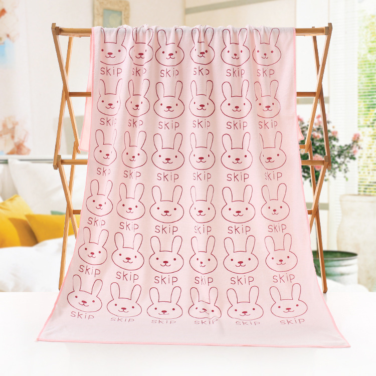 microfiber bath towel beach towel water-absorbing quick-drying children's big towel rabbit head printed cartoon swimming bath bath towel details Picture