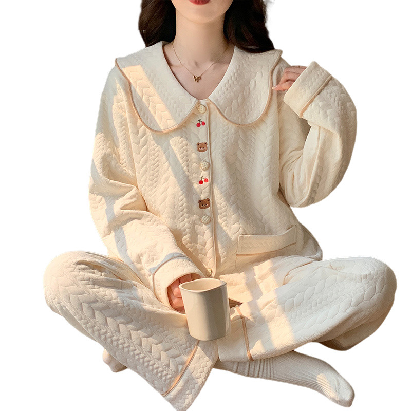 pajamas women's autumn and winter air cotton interlayer spring and autumn new long-sleeved thickened women's cute home wear suit Item Picture