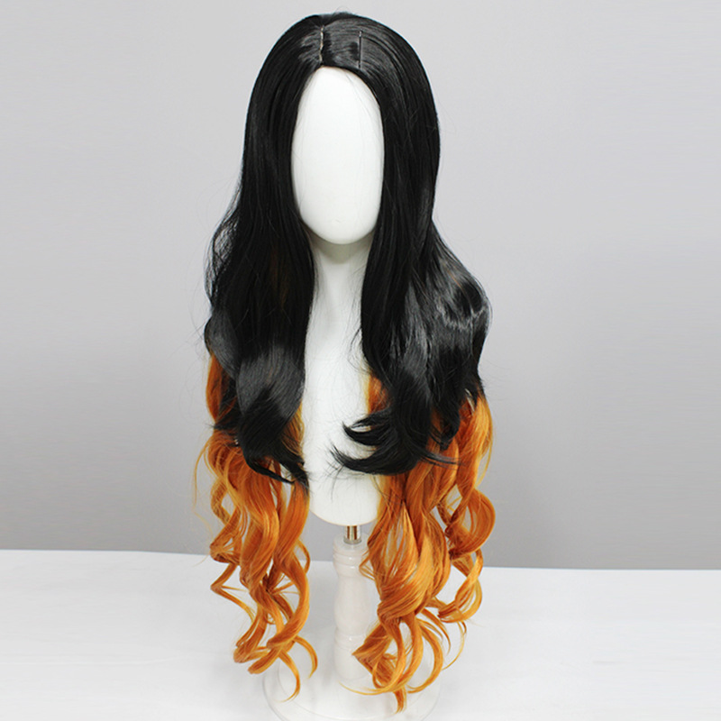 kimetsu no yaiba wig ghost kitchen door nezuko cos wig long hair brown women's curly hair cosplay full figure