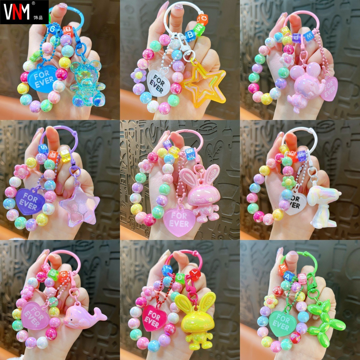 electroplated acrylic rabbit keychain pendant color beaded bracelet backpack hanging ornament decorative gift gift wholesale full figure