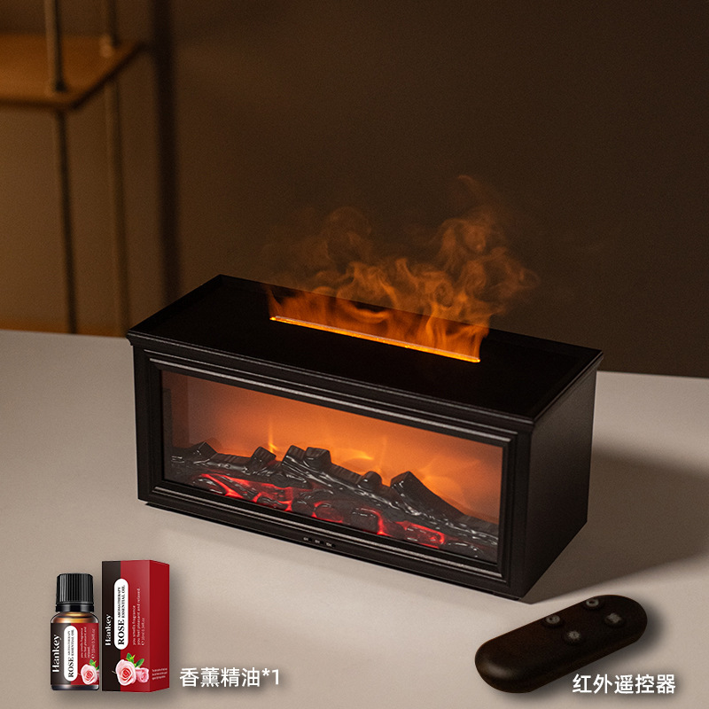 fireplace aroma diffuser 3d simulation flame ambience light essential oil creative small household cross-border wood grain air humidifier Item Picture