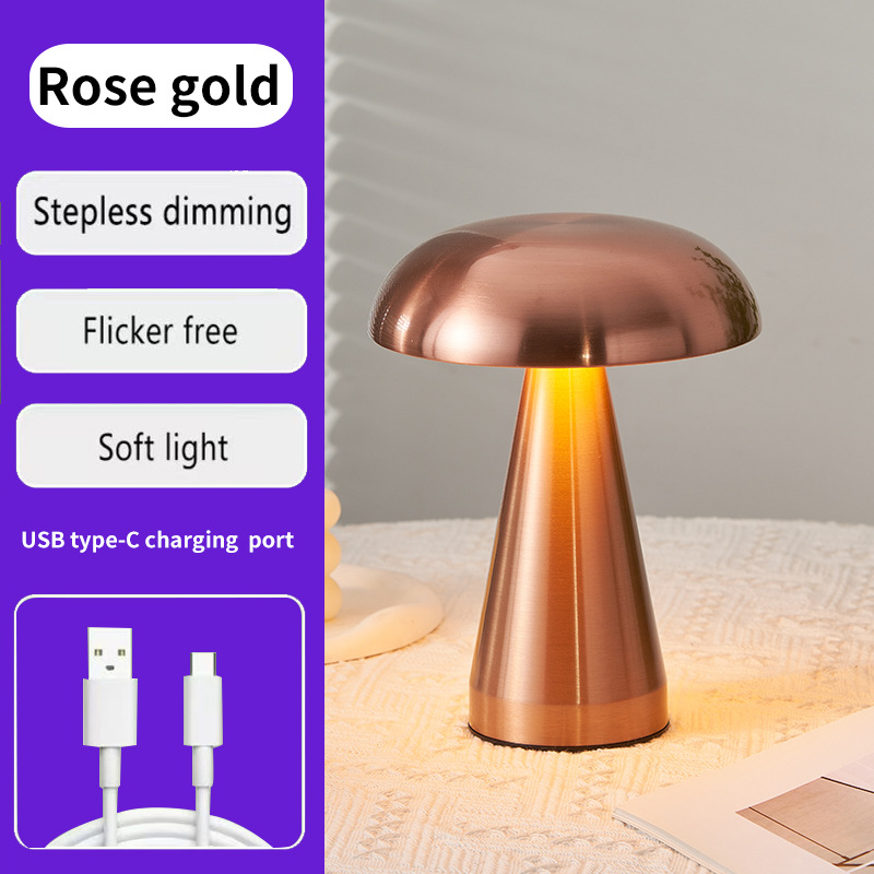 cross-border metal mushroom table lamp dimmable creative living room atmosphere usb charging touch restaurant bar small night lamp Item Picture