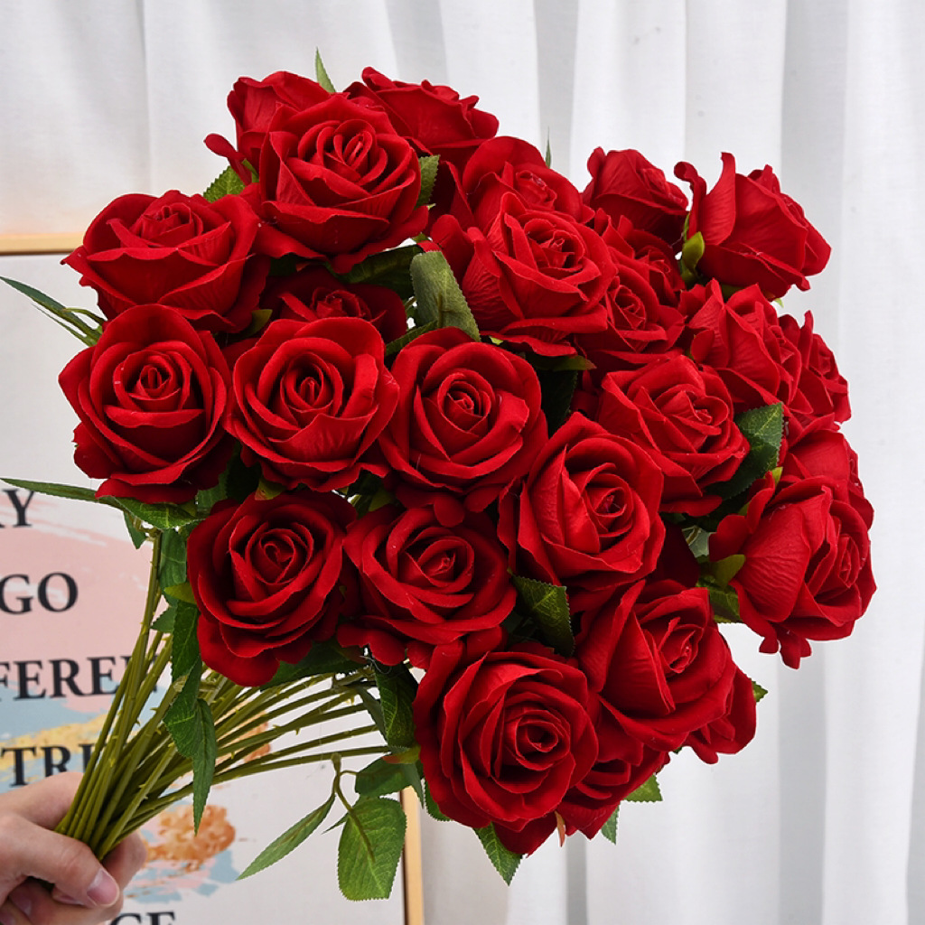 artificial flannel rose wedding celebration decoration artificial flower cross-border bulgaria rose valentine's day artificial flower wholesale Specification drawing