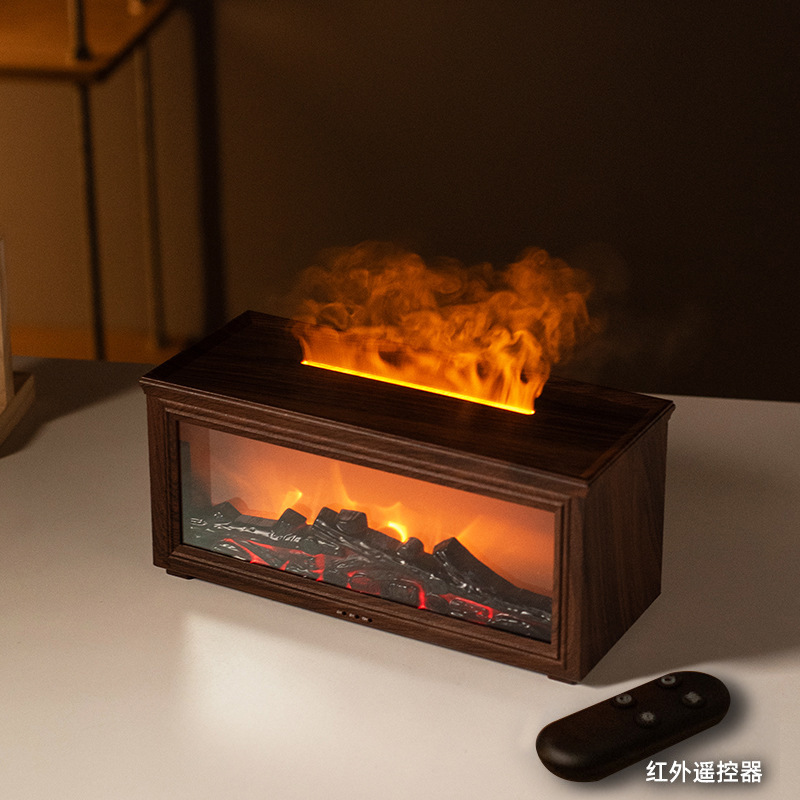fireplace aroma diffuser 3d simulation flame ambience light essential oil creative small household cross-border wood grain air humidifier Specification drawing