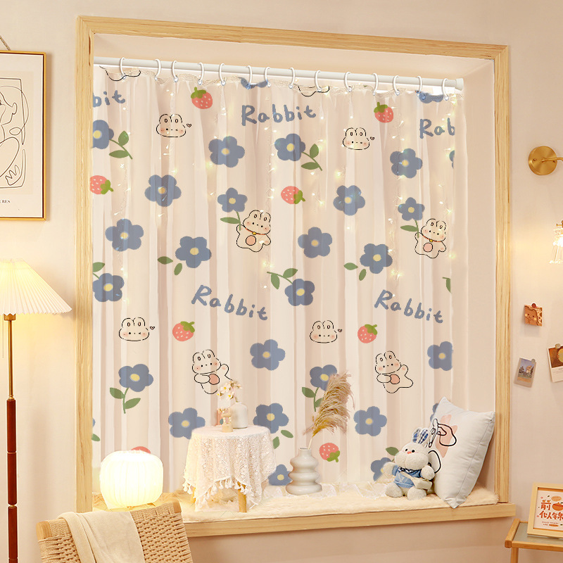 no punching hang ring punching shading curtain dormitory bedroom bay window kitchen light transmission nontransparent mesh curtains cloth finished product details Picture