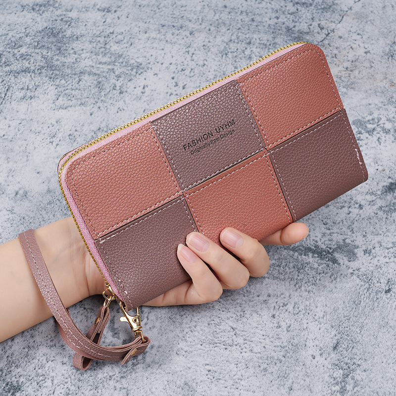new wallet women's long patchwork retro single zipper handbag large capacity change and mobile phone bag practical wrist bag Application Scenario