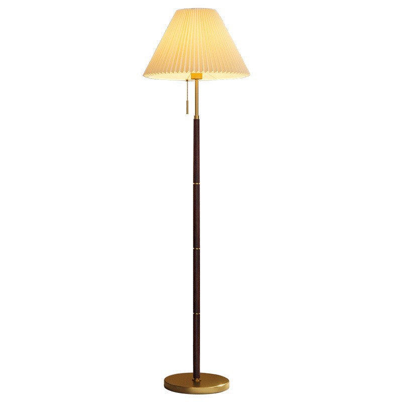 solid wood floor lamp living room sofa edge design sense ambience light pleated american style high-end retro bedroom bedside lamp full figure