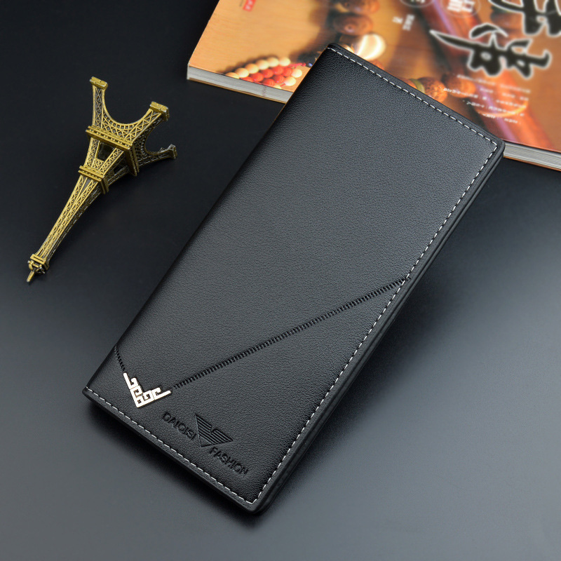new men's wallet men's long type wallet vertical thin youth soft leather wallet multiple card slots large capacity fashion suit bag details Picture