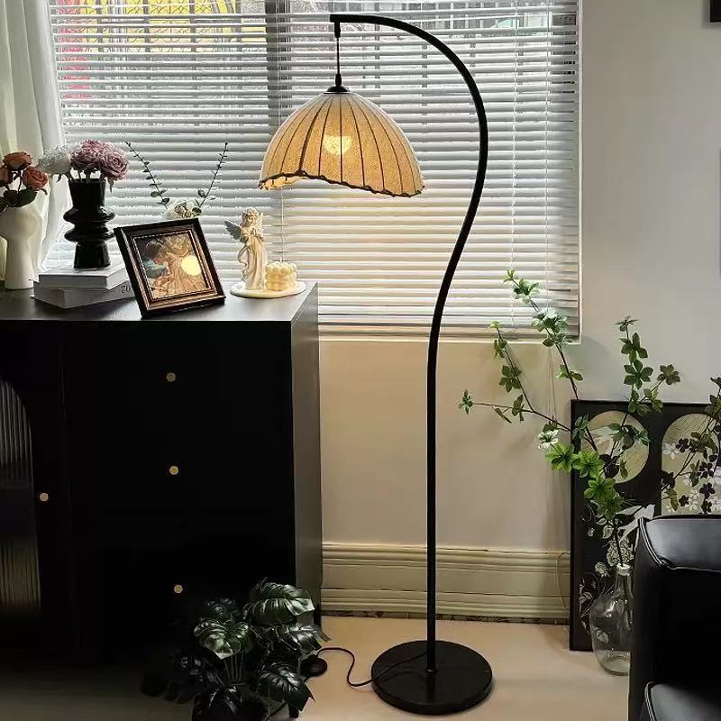 internet-famous and vintage s-shaped crescent floor lamp silent wind mid-ancient dining-room lamp homestay hotel bedroom fabric craft decorative lamp full figure
