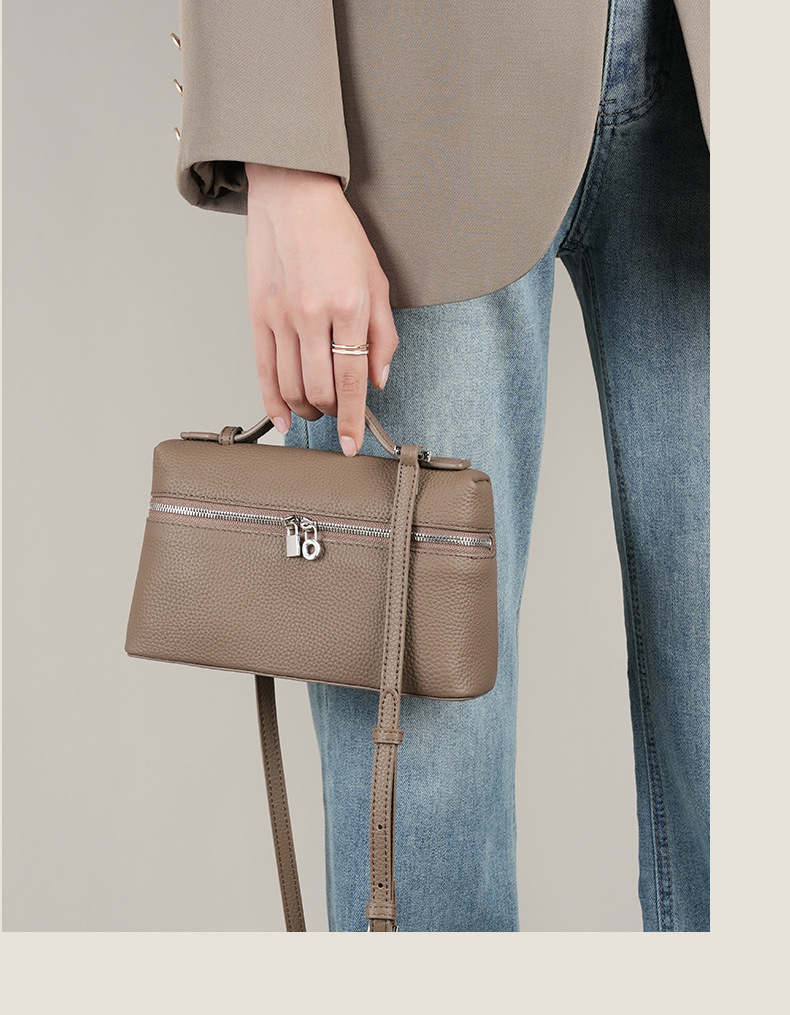 first layer cowhide lp19 lunch box bag genuine leather women's bag 2025 new gigi same style portable box bag messenger bag Specification drawing
