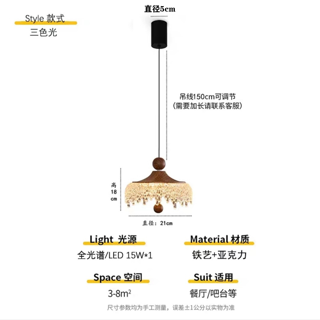 french style retro walnut restaurant ideas iceberg water drop advanced atmosphere bedside chandelier cross-border details Picture