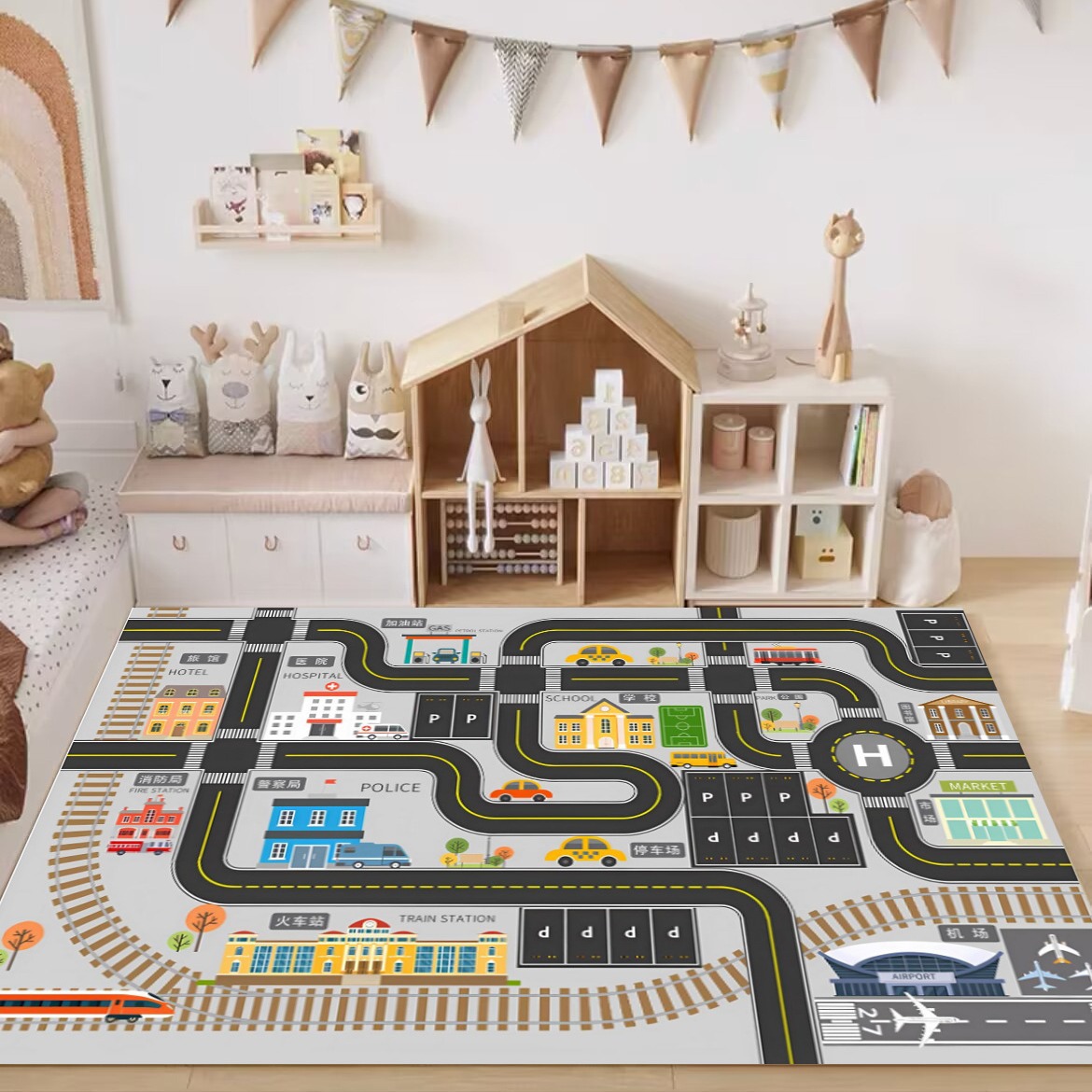 children's game carpet city traffic road parking lot floor mat baby crawling mat car track toy mat Specification drawing