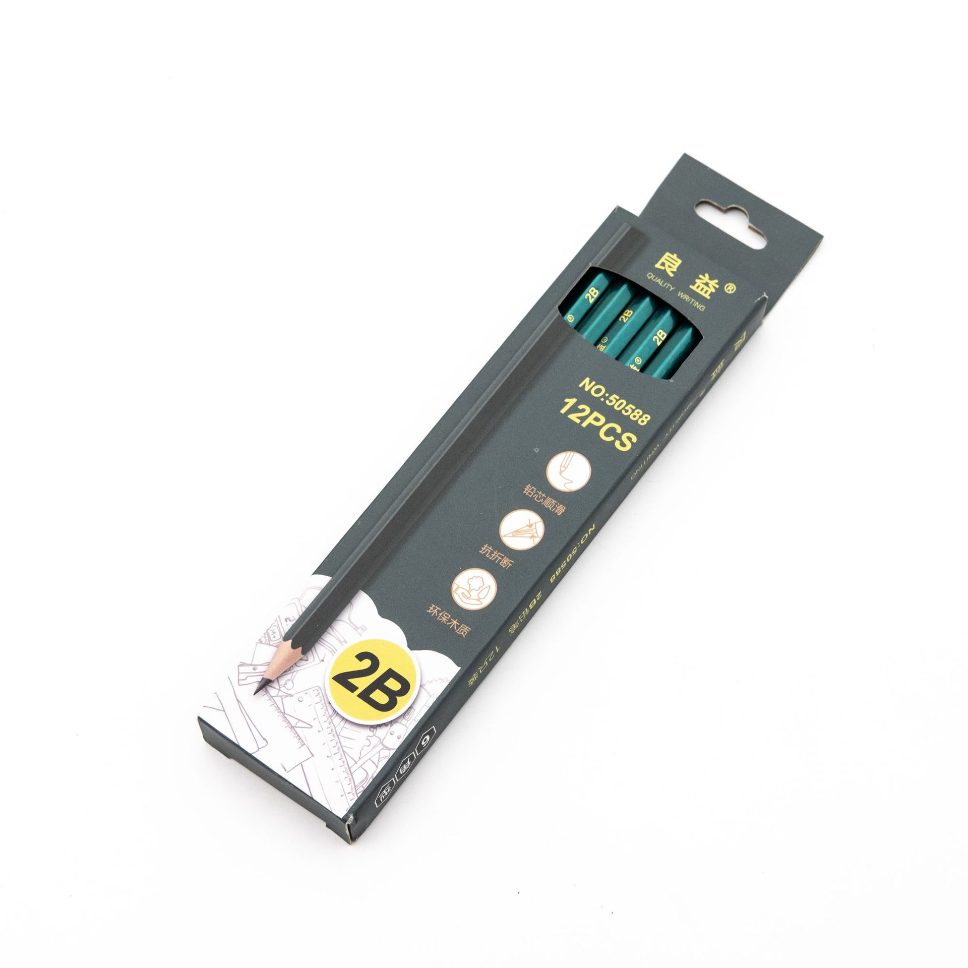 factory supply student 2b pencil green rod hexagonal wooden pole exam sketching pencil painting practice word pencil wholesale details Picture