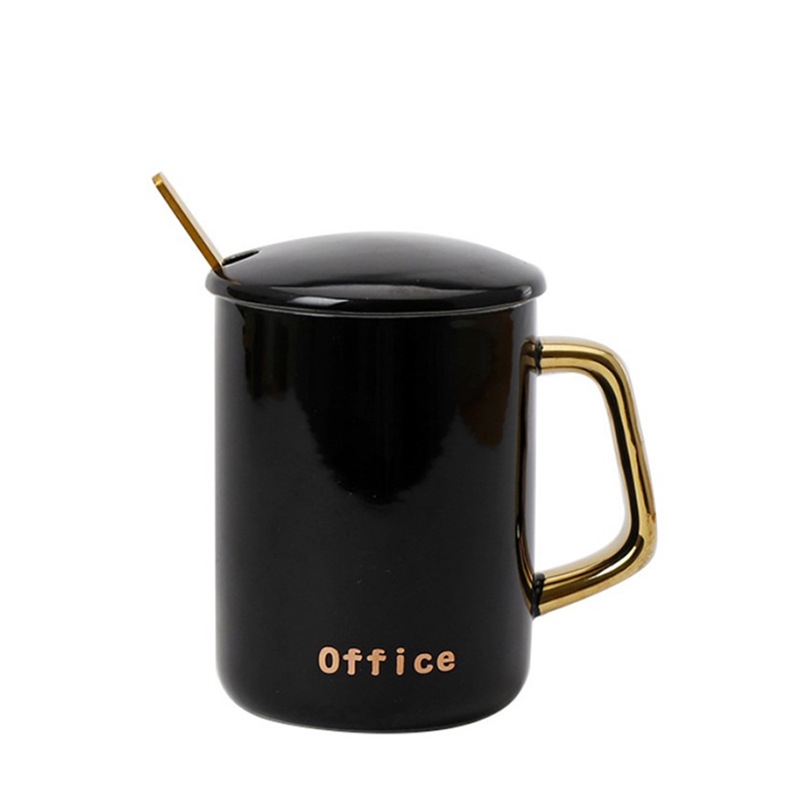 ins light luxury gold-plated handle office couple ceramic mug coffee cup activity gift printed logo Specification drawing