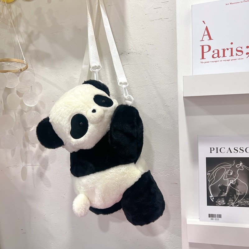 lesser panda lying bag plush doll crossbody bag 2024 new personalized backpack women's cute soft backpack Application Scenario