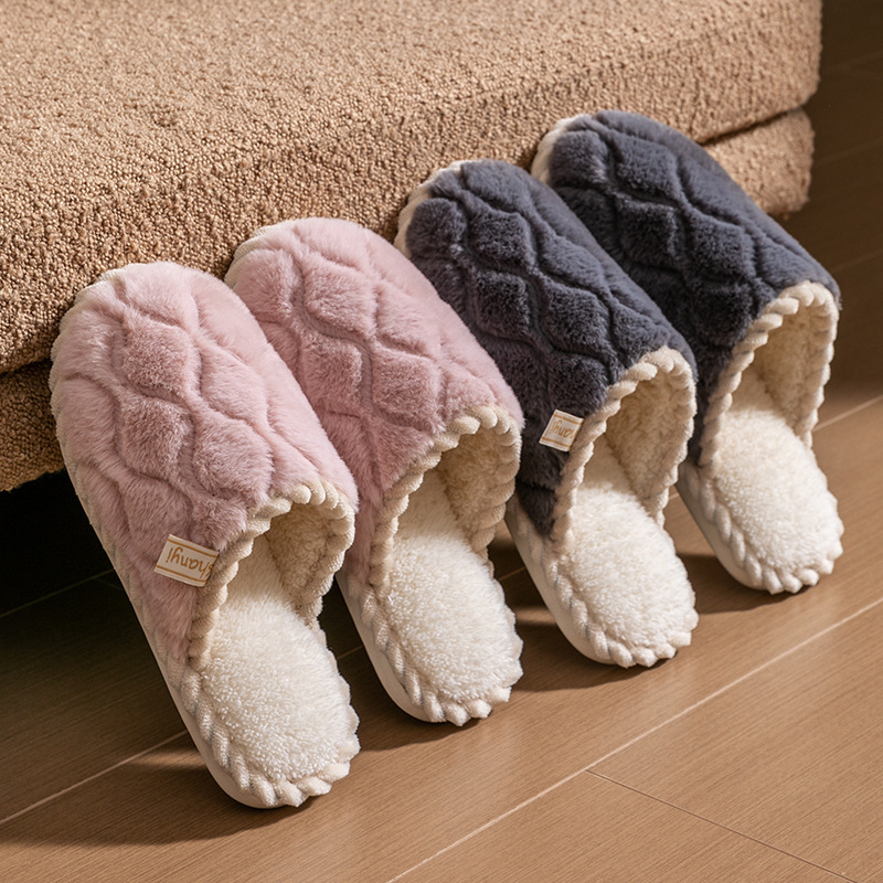 cixi cotton slippers women's spring autumn winter household indoor non-slip home warm couple winter velvet men full figure