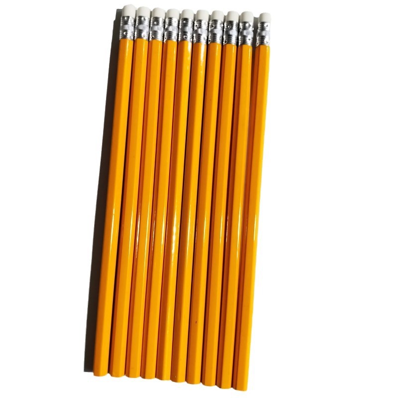 wooden hb pencil six angle rod student yellow hb pencil with eraser head wholesale cross-border direct supply examination exclusive details Picture