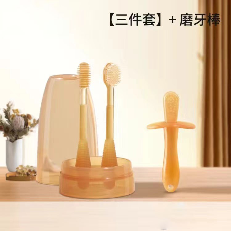 baby toothbrush baby toothbrush set baby newborn tongue coating oral cleaning gadget children silicone three-piece set batch details Picture