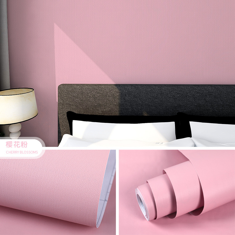 pvc bedroom plain wallpaper self-adhesive thickening wallpaper background wall sticker dormitory rental room self-adhesive wallpaper details Picture