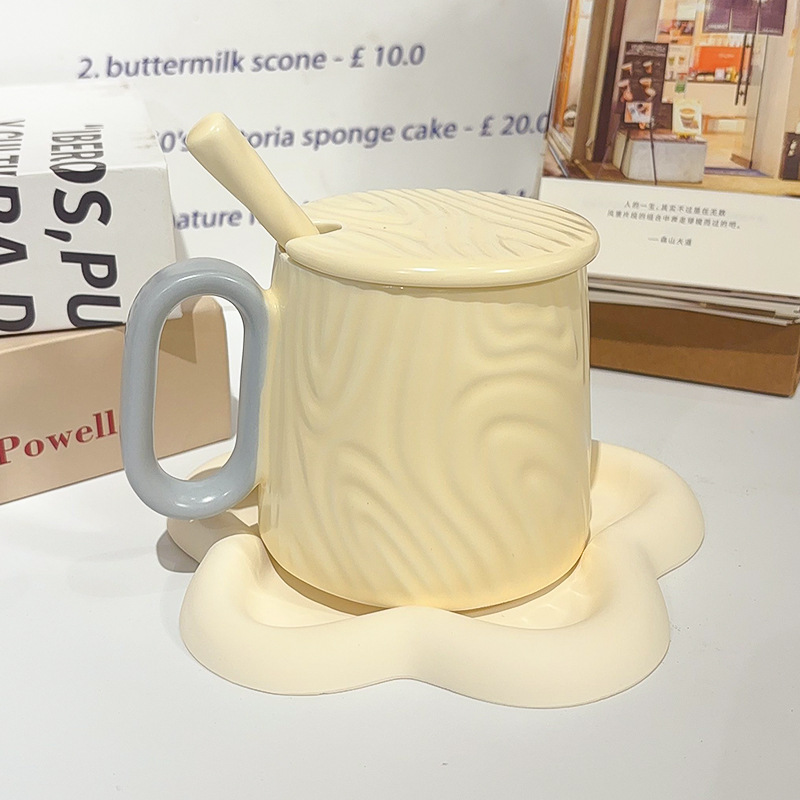 macaron ceramic cup creative wood grain mug household cute cup good-looking girl office cup breakfast cup Item Picture