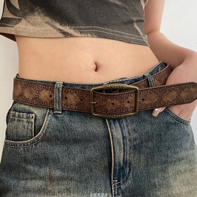 women's belt 2025 new genuine leather american retro brown belt ethnic style with jeans full figure