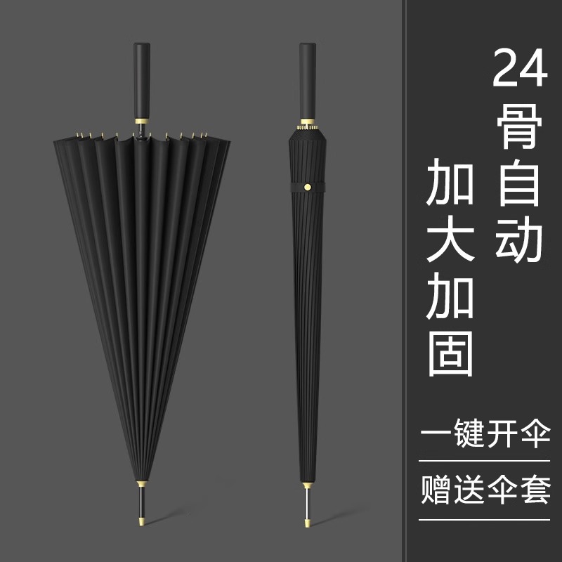 temu hot 24-bone long handle umbrella large double reinforced storm-resistant three-person straight handle umbrella wholesale custom logo full figure