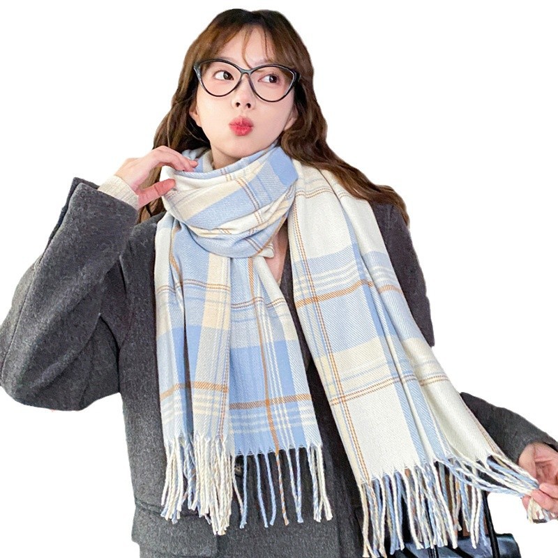 women's scarf autumn and winter korean style cashmere-like versatile lattice shawl student white good-looking warm couple scarf Item Picture
