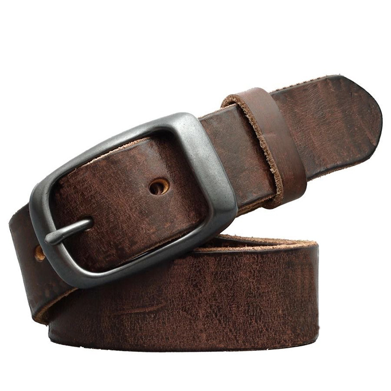 first layer cowhide pin buckle belt men's retro easy matching jeans strap simple casual leather belt men's Item Picture