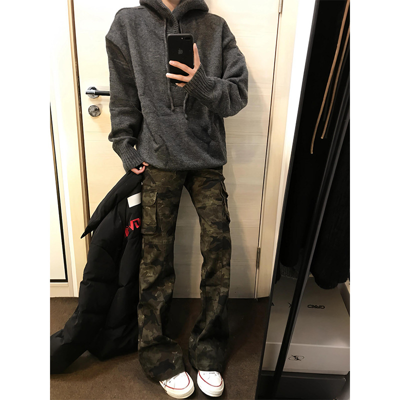 american-style retro camouflage micro-pull overalls men's autumn vibe high street pants cleanfit slim jeans Item Picture