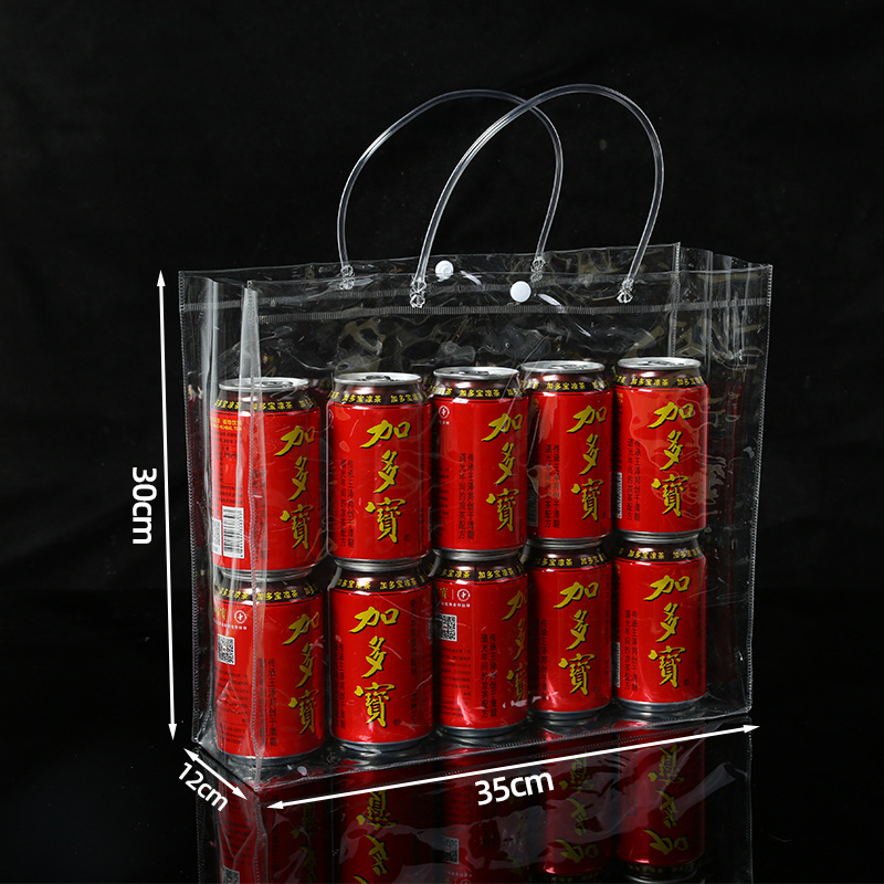 pvc transparent extra thick tote three-dimensional snap plastic packaging bag christmas gift hand bag printed logo details Picture