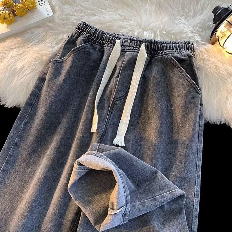 elastic waist jeans men's high-grade straight loose american high street retro wholesale cross-border foreign trade dried shrimp hot sale details Picture