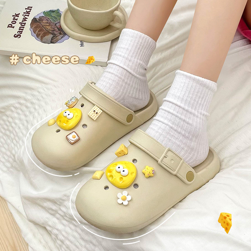women's outdoor hole shoes summer bathroom non-slip thick bottom toe cap eva shit feeling pregnant women beach slippers summer Specification drawing